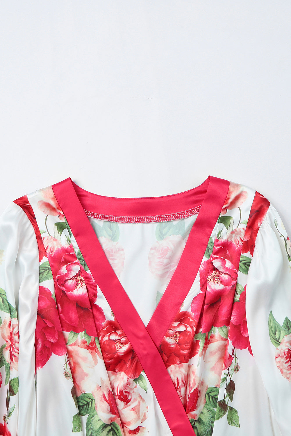 Rose Floral Print V Neck Wrap Bodysuit Bodysuits JT's Designer Fashion