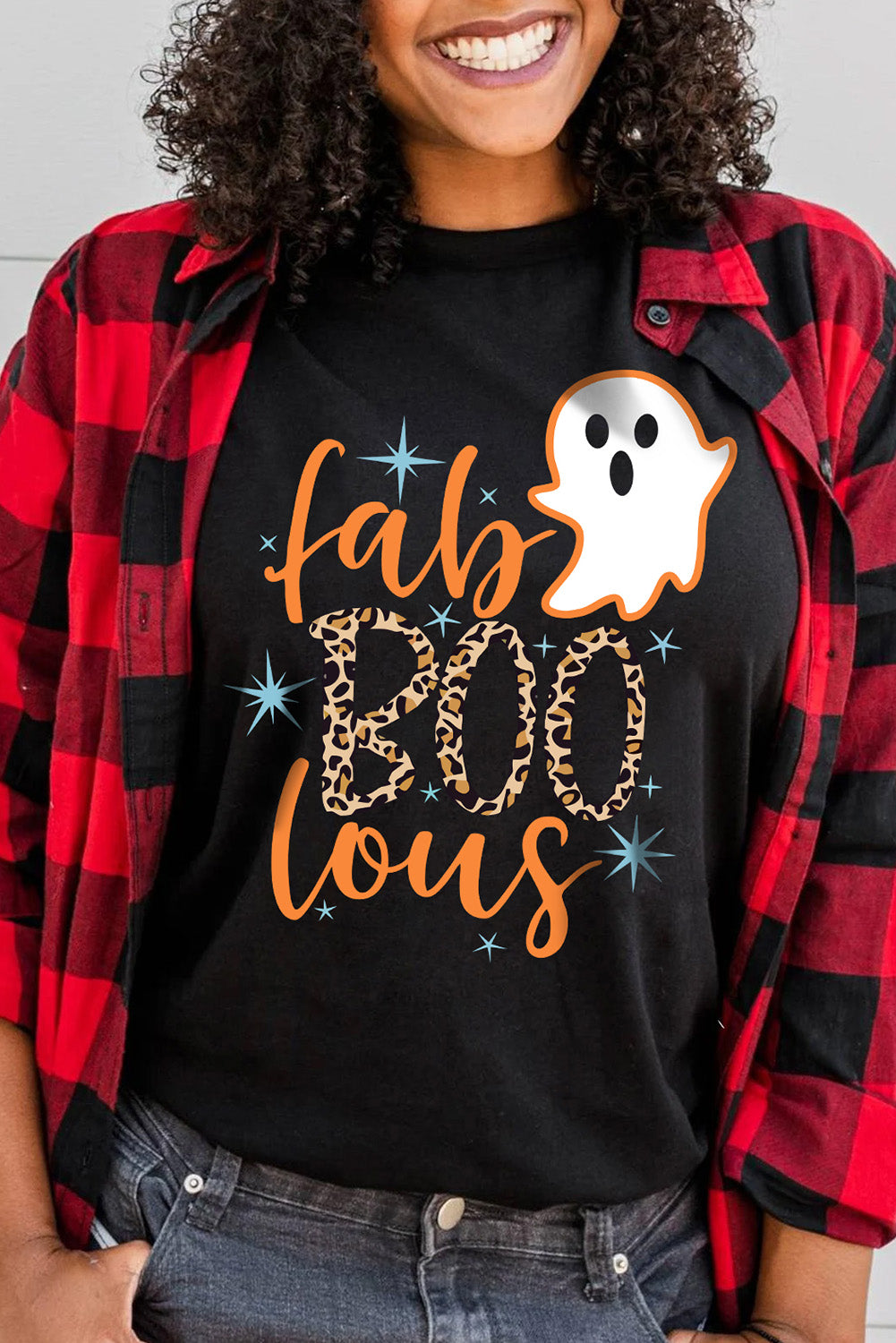 Black Fab Boo Lous Ghost Print Short Sleeve Graphic Tee Graphic Tees JT's Designer Fashion