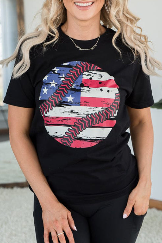 Black American Flag Baseball Graphic Crewneck T Shirt Graphic Tees JT's Designer Fashion