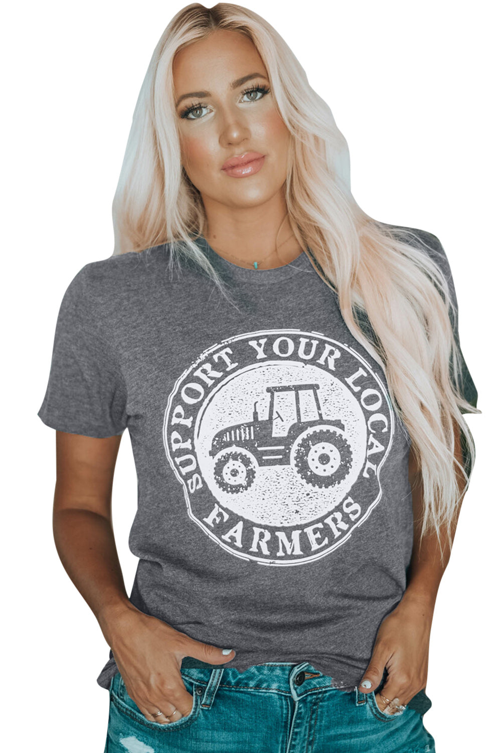 Gray SUPPORT YOUR LOCAL FARMERS Graphic Tee Graphic Tees JT's Designer Fashion