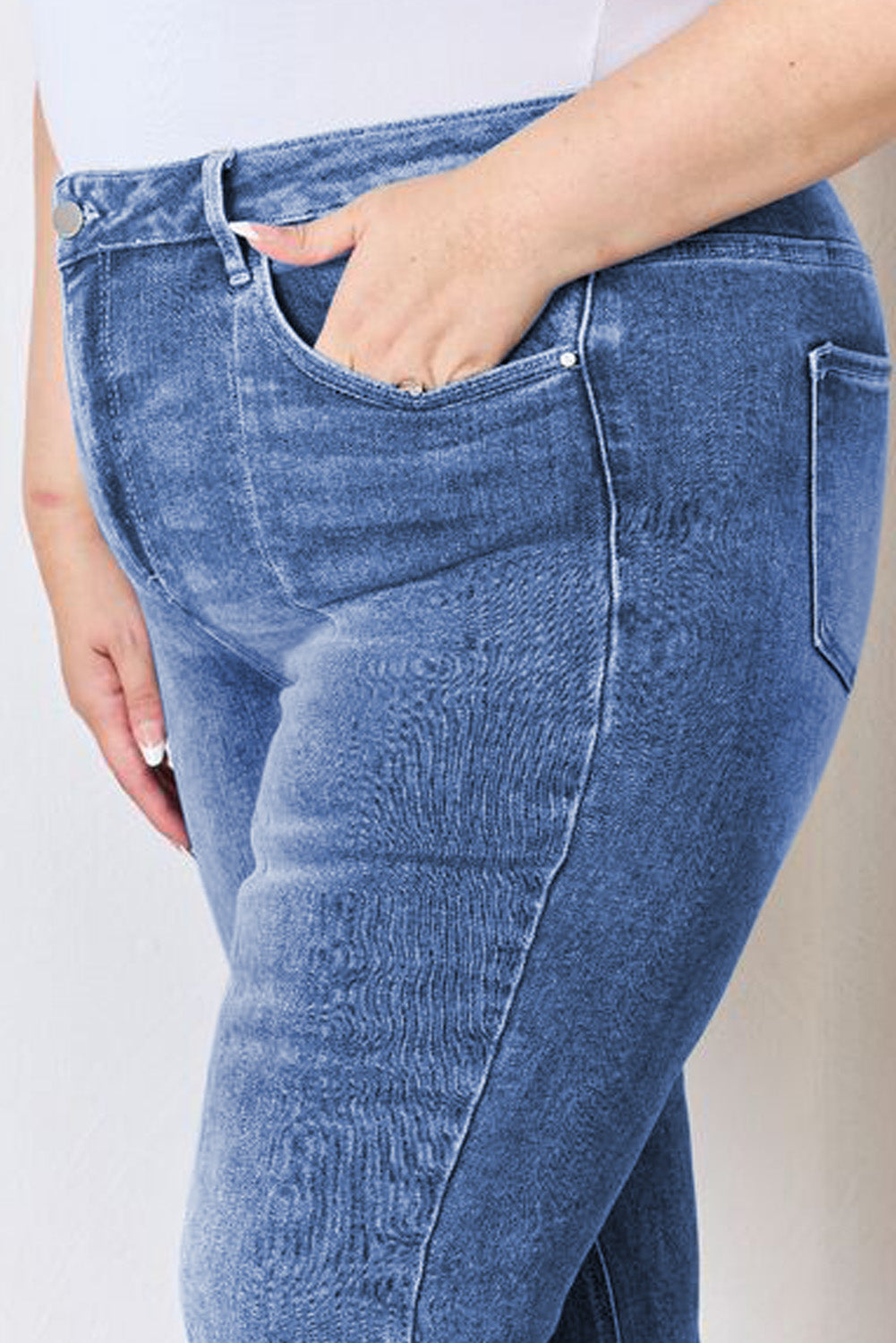 Blue Plus Size Exposed Seam High Waist Flare Jeans Plus Size Bottoms JT's Designer Fashion