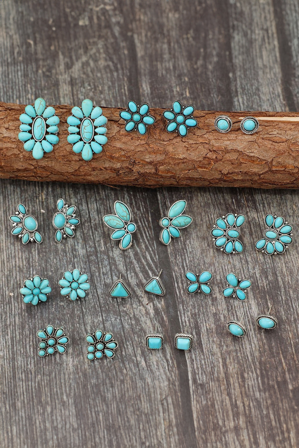 Turquoise Boho Turquoise Inlay Stud Earrings Set Jewelry JT's Designer Fashion