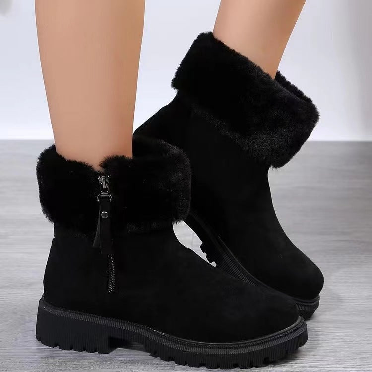 Suede Faux Fur Boots with Side Zipper Shoes JT's Designer Fashion