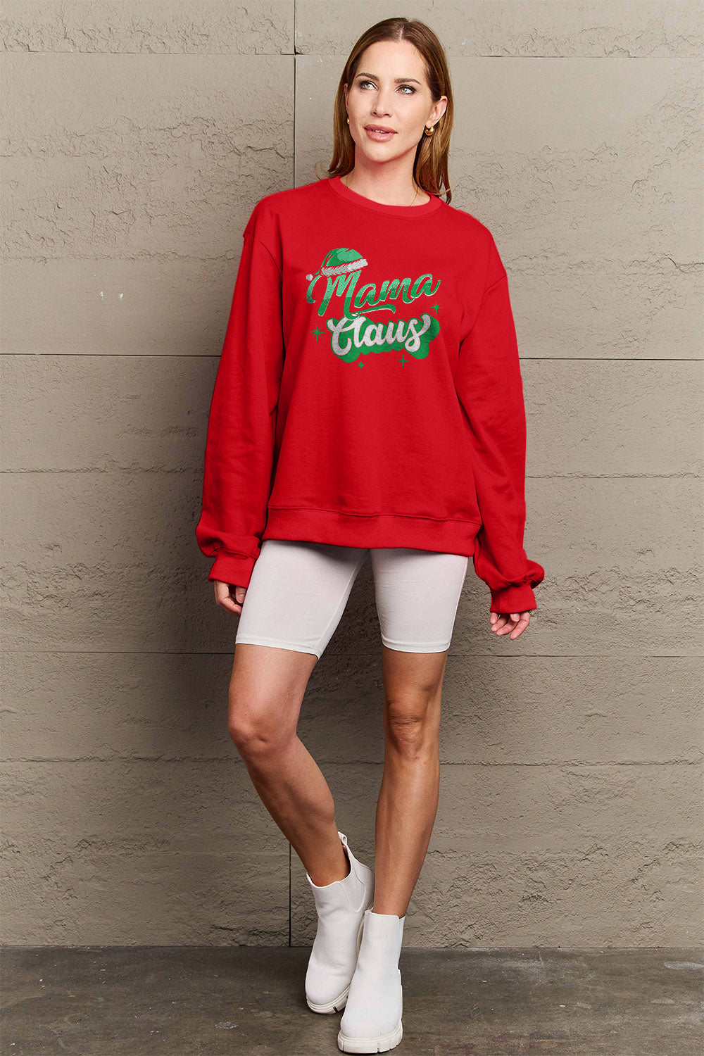 Full Size MAMA CLAUS Round Neck Sweatshirt Long Sleeve Tops JT's Designer Fashion