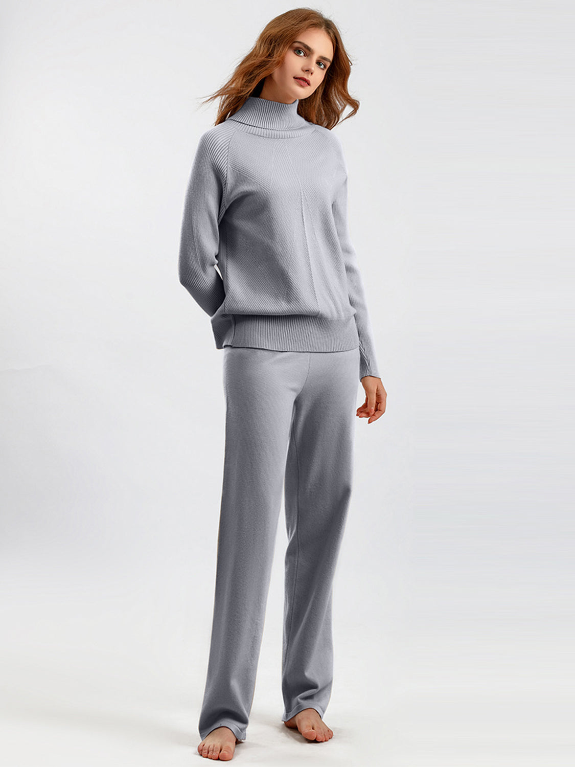 Turtleneck Raglan Sleeve Top and Pants Sweater Set Pant Sets JT's Designer Fashion