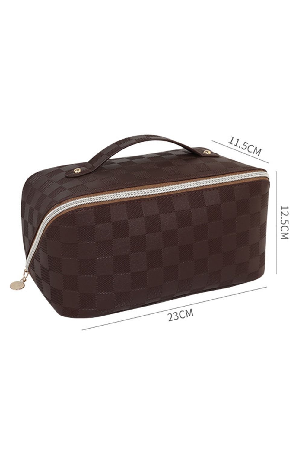 Chestnut Checkered Zipper Handle PU Leather Travel Makeup Bag Makeup Bags JT's Designer Fashion