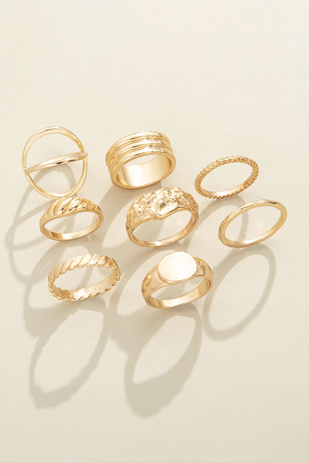 Gold 8pcs Plated Minimalism Alloy Rings Set Jewelry JT's Designer Fashion