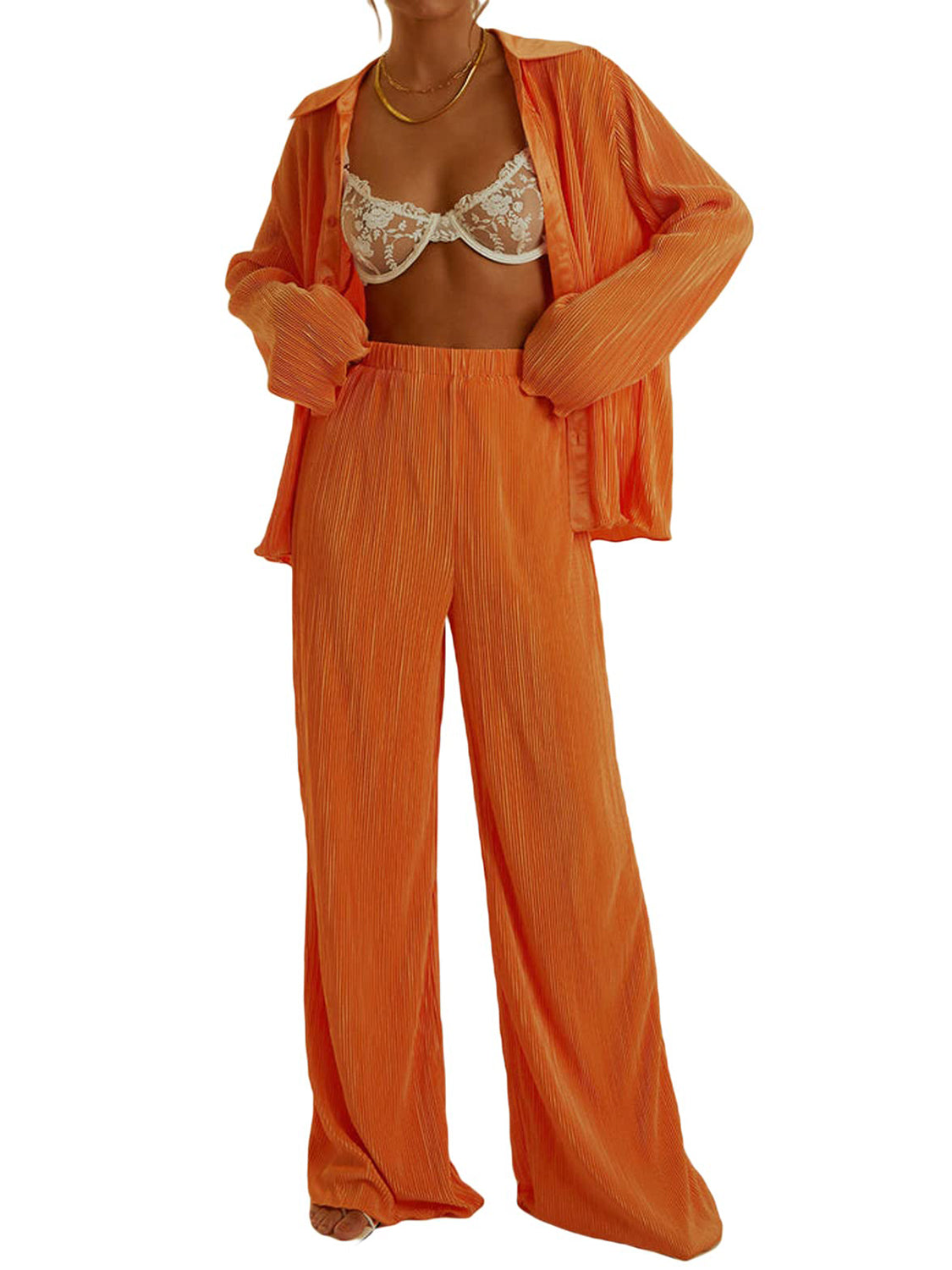 Collared Neck Long Sleeve Top and Pants Lounge Set Sleepwear JT's Designer Fashion