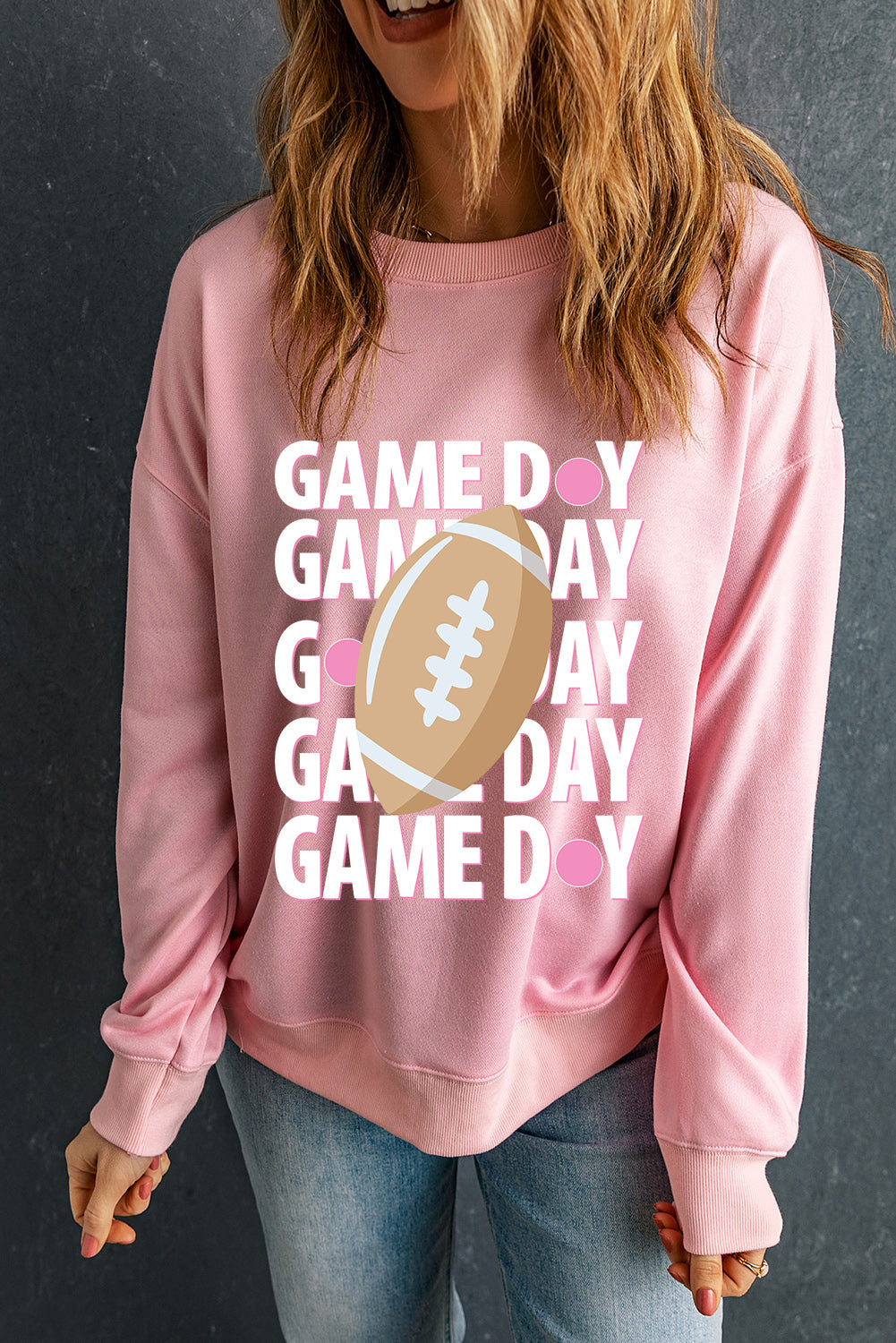 Pink GAME DAY Rugby Football Graphic Pullover Sweatshirt Graphic Sweatshirts JT's Designer Fashion