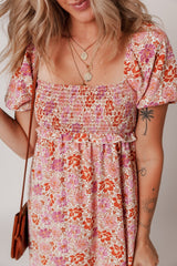Pink Floral Square Neck Knotted Ruffle Midi Dress Floral Dresses JT's Designer Fashion