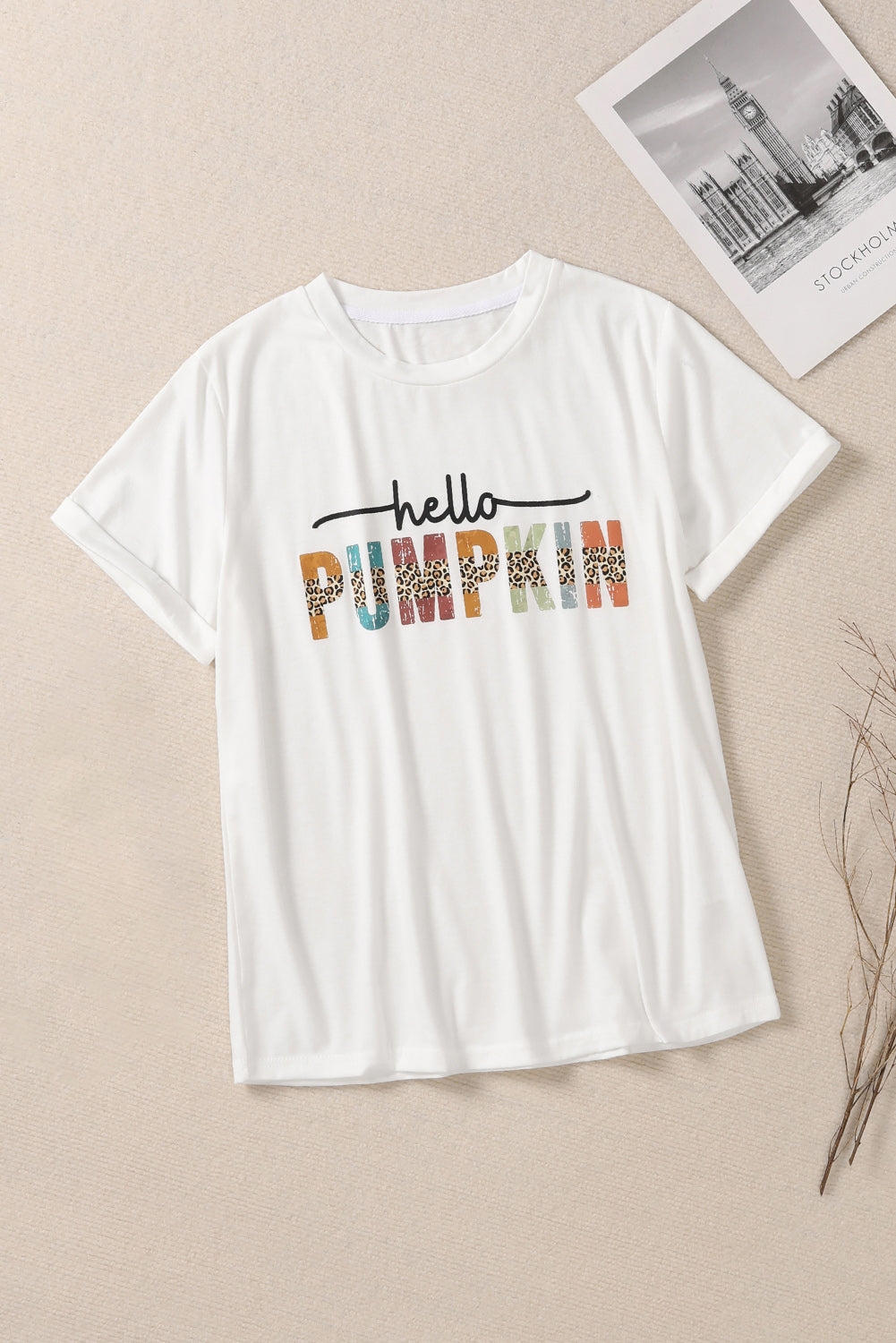 White Hello Pumpkin Graphic Casual Tee Graphic Tees JT's Designer Fashion