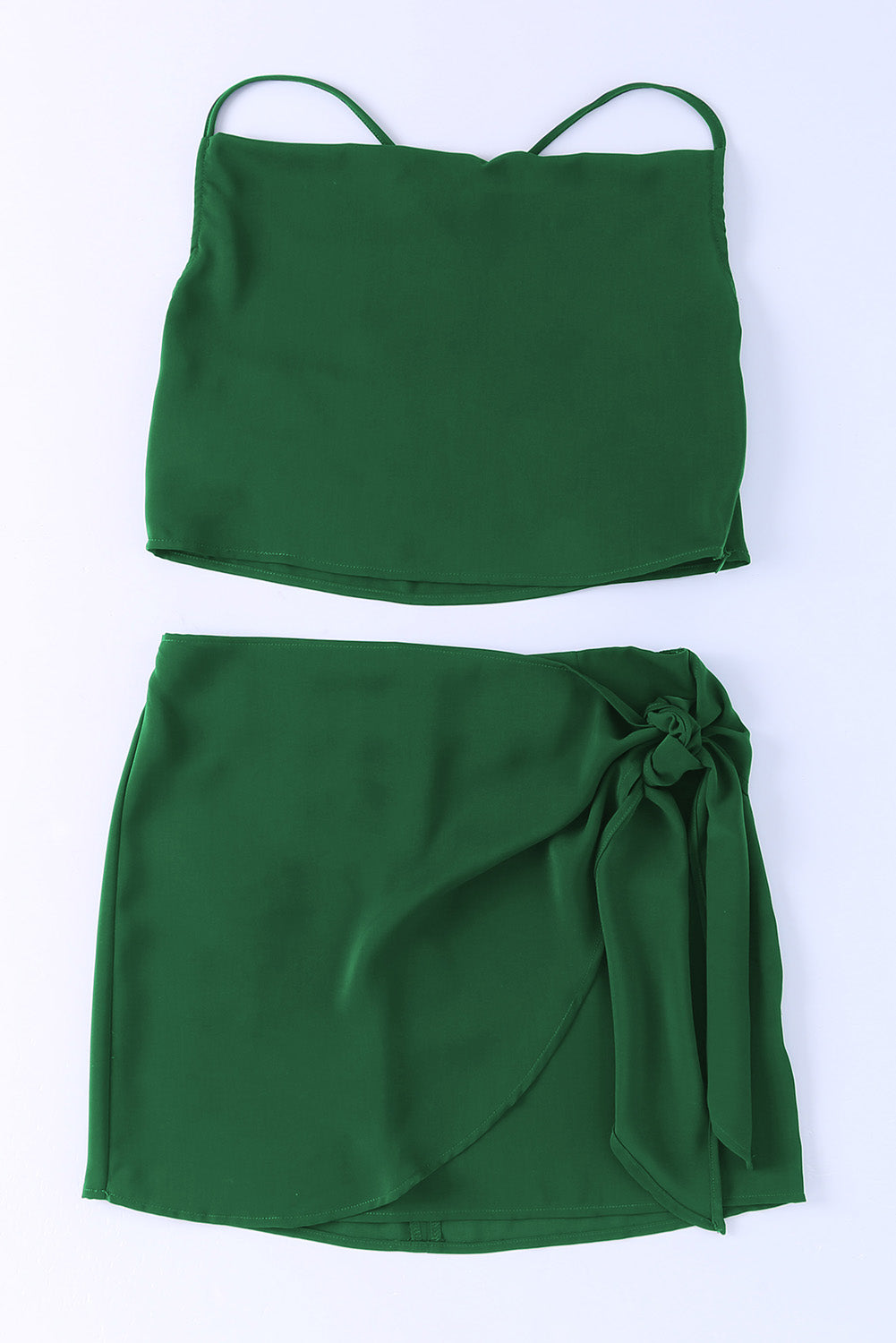 Green Drape Crop Top and Wrap Skirt Set Two Piece Dresses JT's Designer Fashion