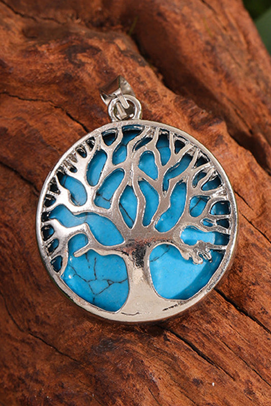 Blue Boho Tree of Life Crystal Round Pendant Necklace Jewelry JT's Designer Fashion