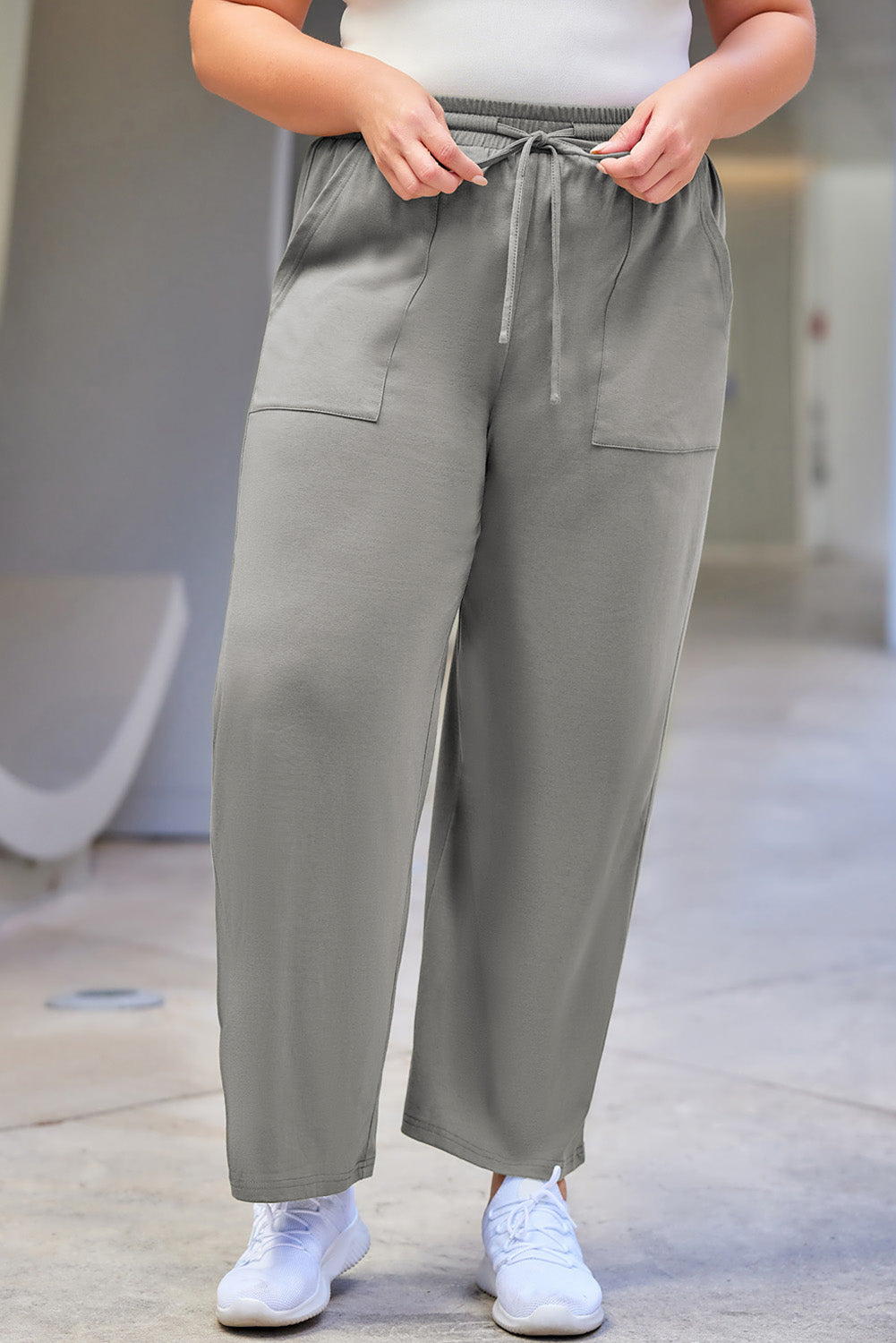 Gray Plus Size Pocketed Wide Leg Pants Plus Size Bottoms JT's Designer Fashion