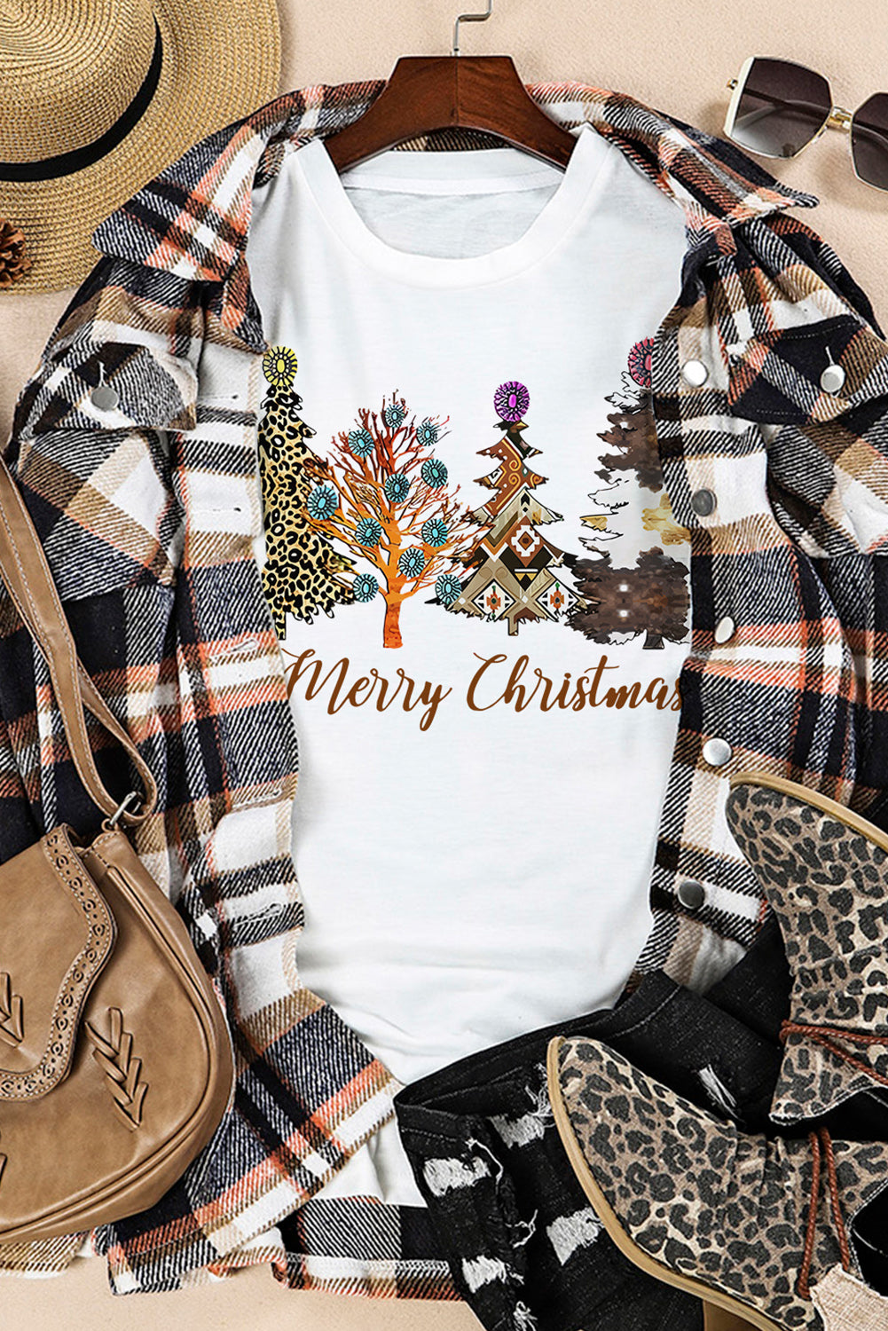 White Merry Christmas Turquoise Tree Graphic Tee Graphic Tees JT's Designer Fashion