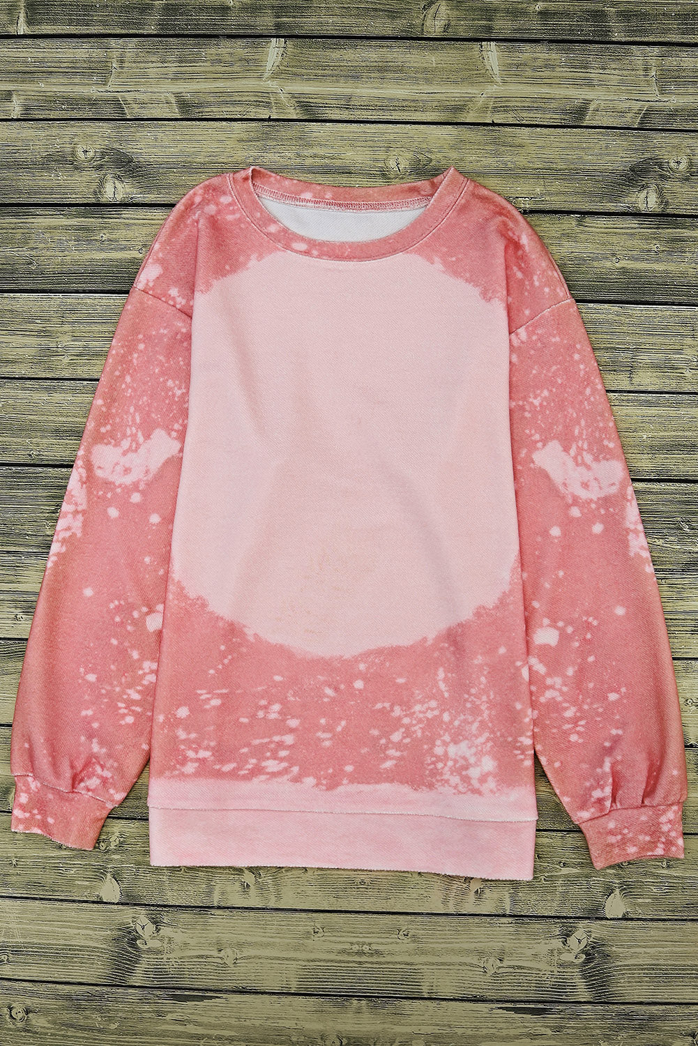 Pink Bleached Round Neck Pullover Sweatshirt Sweatshirts & Hoodies JT's Designer Fashion