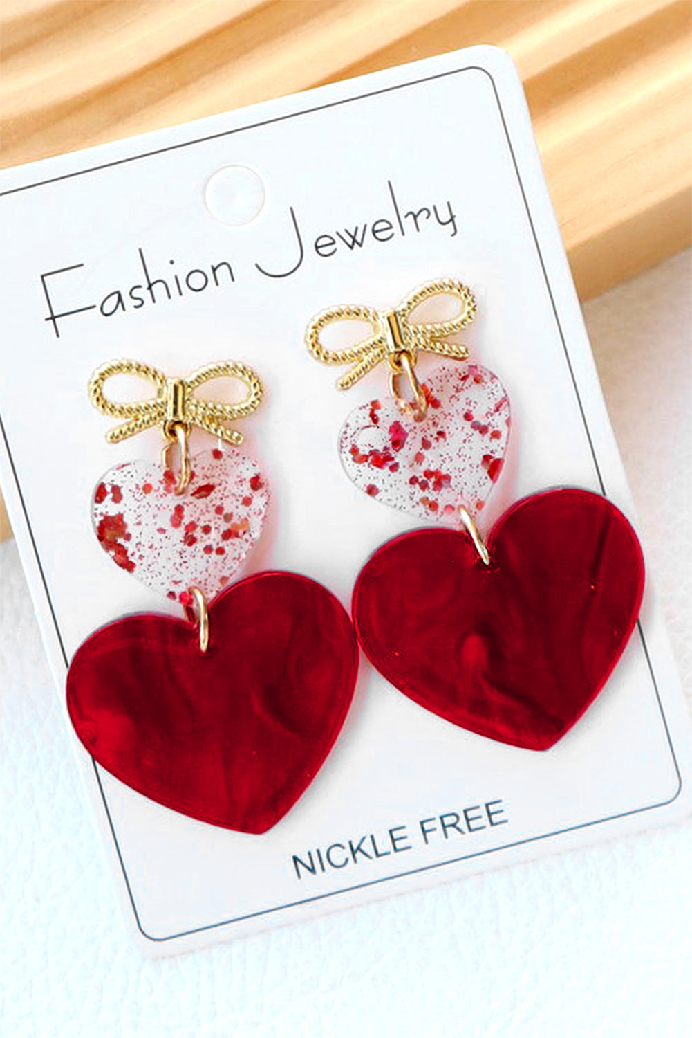 Fiery Red Bow Knot Heart Shape Dangle Earrings Jewelry JT's Designer Fashion