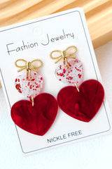 Fiery Red Bow Knot Heart Shape Dangle Earrings Jewelry JT's Designer Fashion
