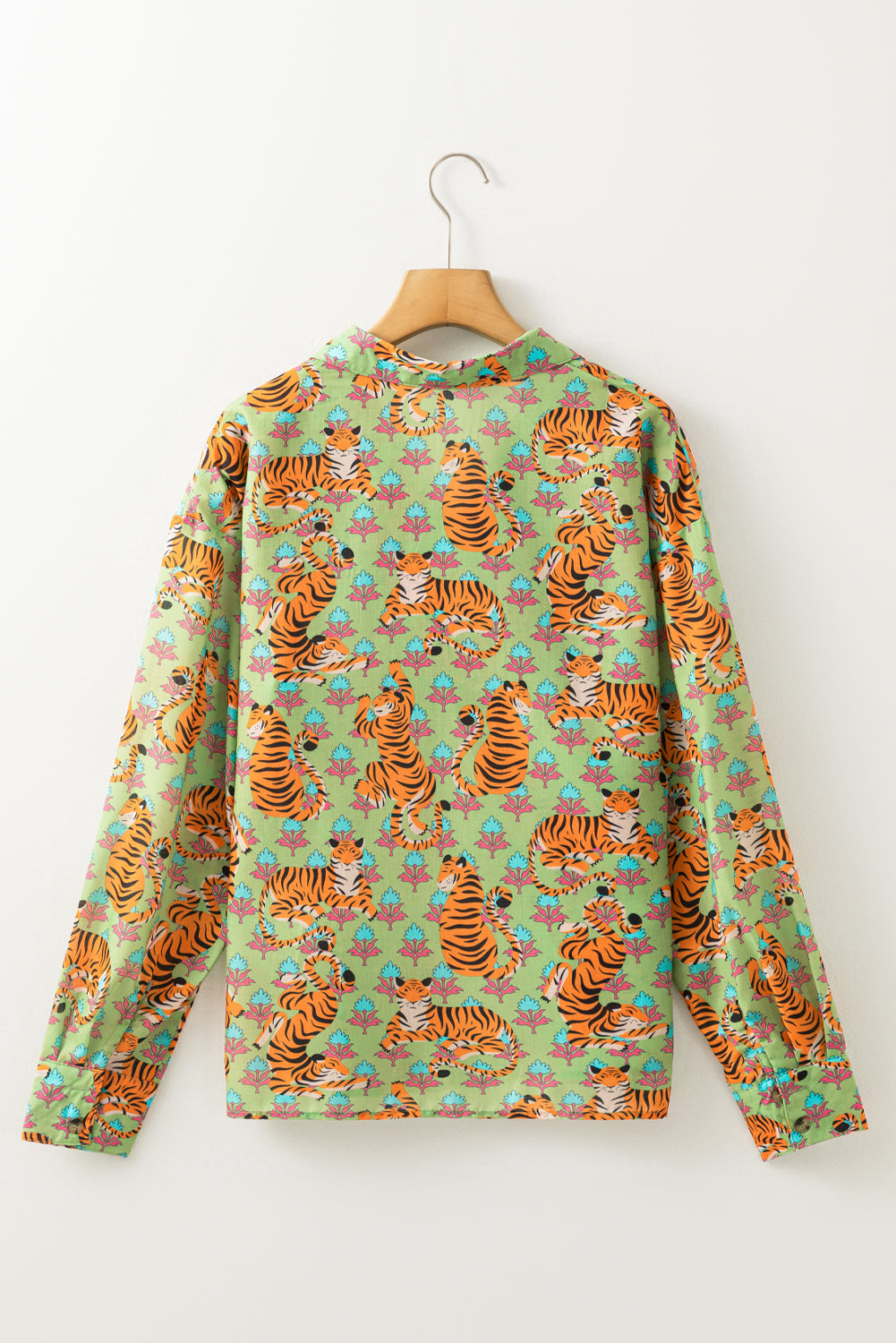 Green Tiger Floral Printed Collared V Neck Casual Shirt Blouses & Shirts JT's Designer Fashion