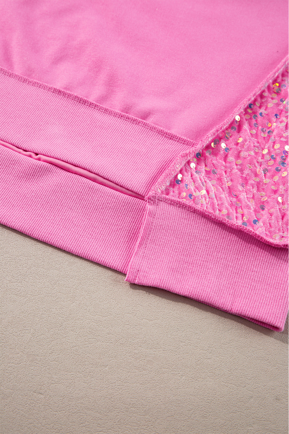 Bonbon Sequin Patchwork High Low Hem Henley Sweatshirt Sweatshirts & Hoodies JT's Designer Fashion