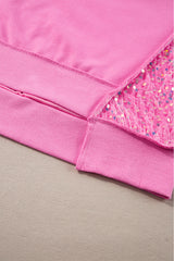 Bonbon Sequin Patchwork High Low Hem Henley Sweatshirt Sweatshirts & Hoodies JT's Designer Fashion