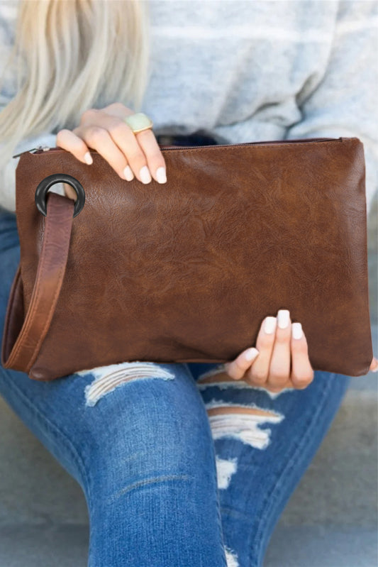 Brown Vintage Leather Oversized Clutch Bag Handbags JT's Designer Fashion