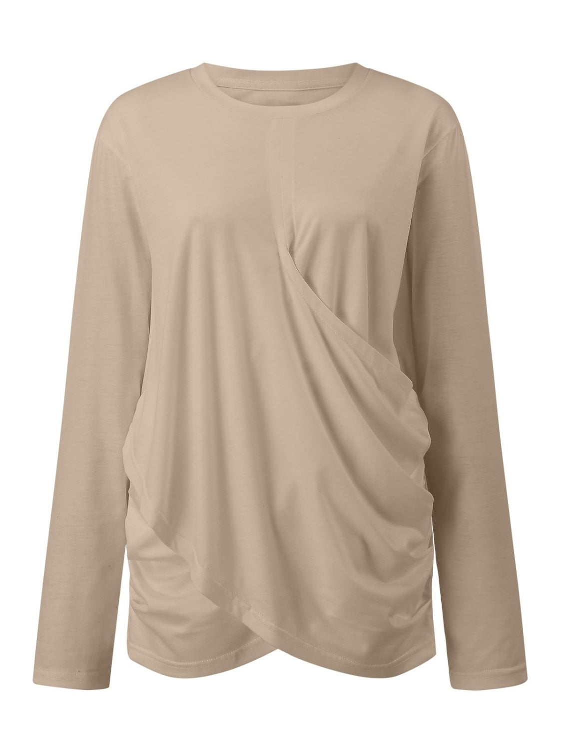 Ruched Round Neck Long Sleeve T-Shirt Long Sleeve Tops JT's Designer Fashion