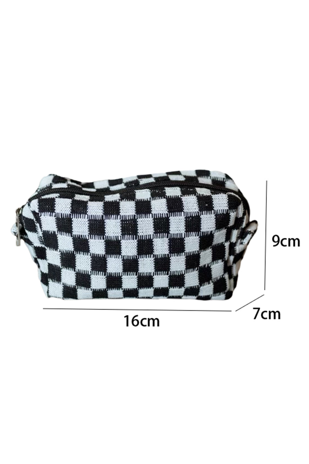 Black Checkered Knitted Zipper Makeup Bag Other Accessories JT's Designer Fashion