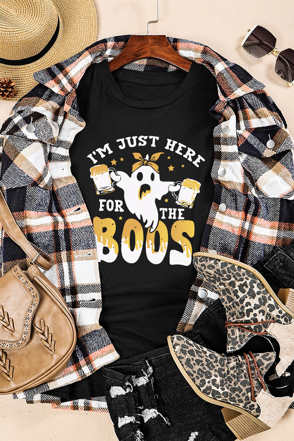 Black I'm Just Hear For The Boos Ghost Graphic T Shirt Graphic Tees JT's Designer Fashion