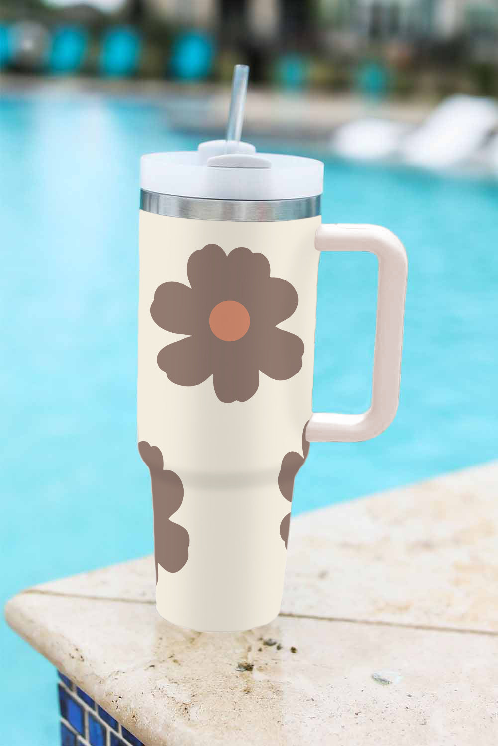 Light French Beige Flower Print Handle Stainless Vacuum 1200ml Tumblers JT's Designer Fashion