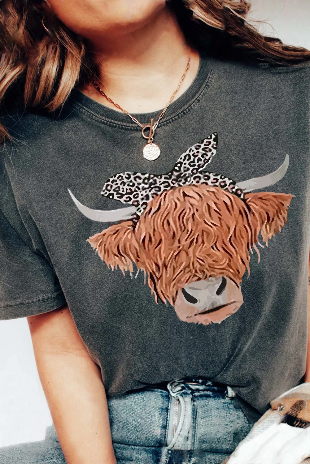 Black Western Highland Cow Graphic T Shirt Black 100%Cotton Graphic Tees JT's Designer Fashion