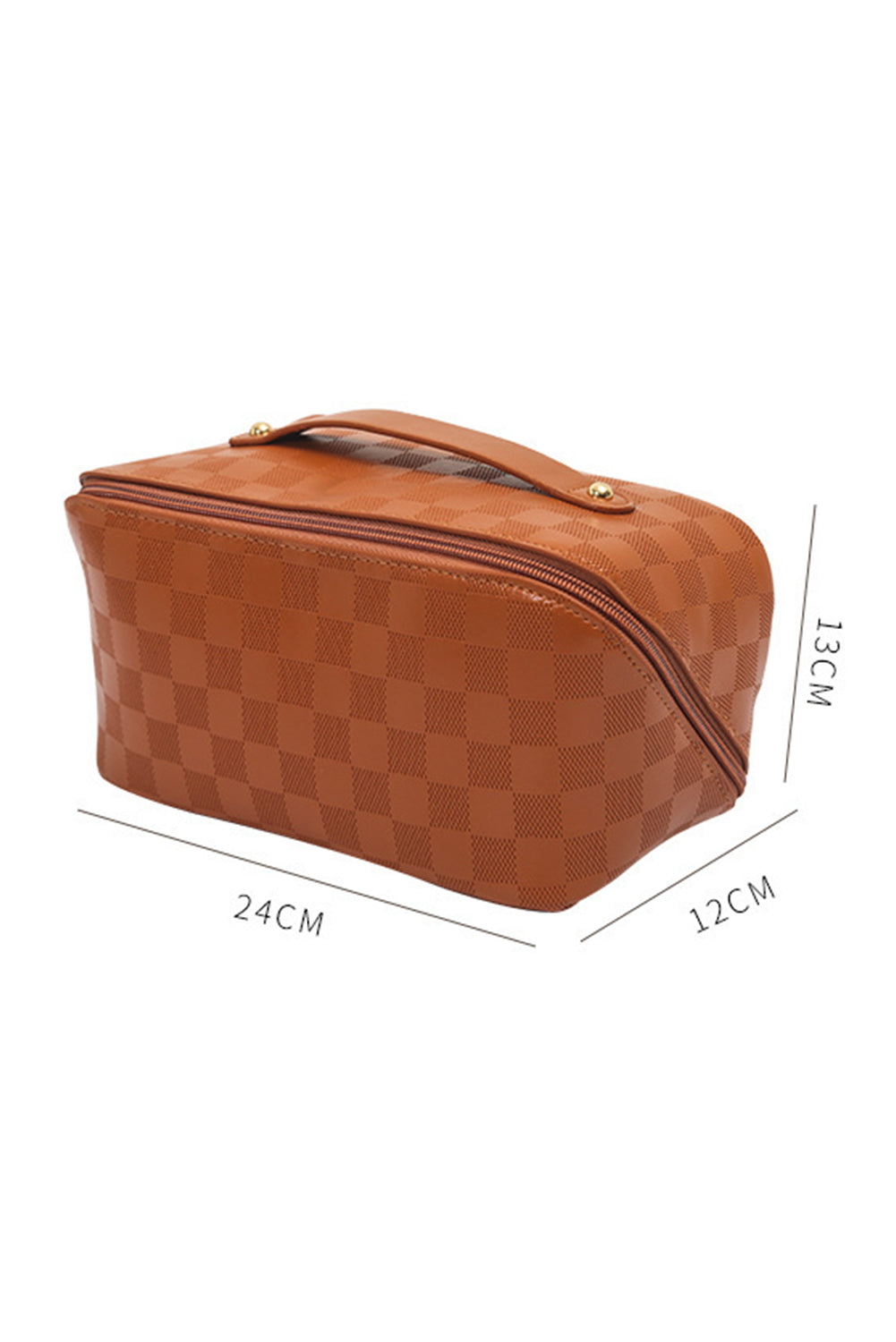 Thai Curry PU Leather Checkered Large Makeup Bag with Handle Makeup Bags JT's Designer Fashion