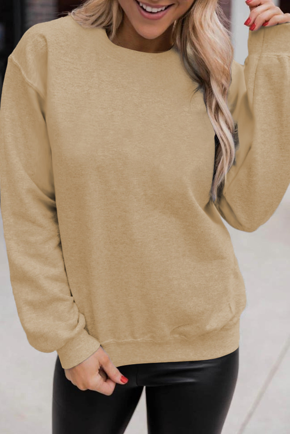 Khaki Solid Color Crewneck Pullover Sweatshirt Pre Order Sweatshirts & Hoodies JT's Designer Fashion