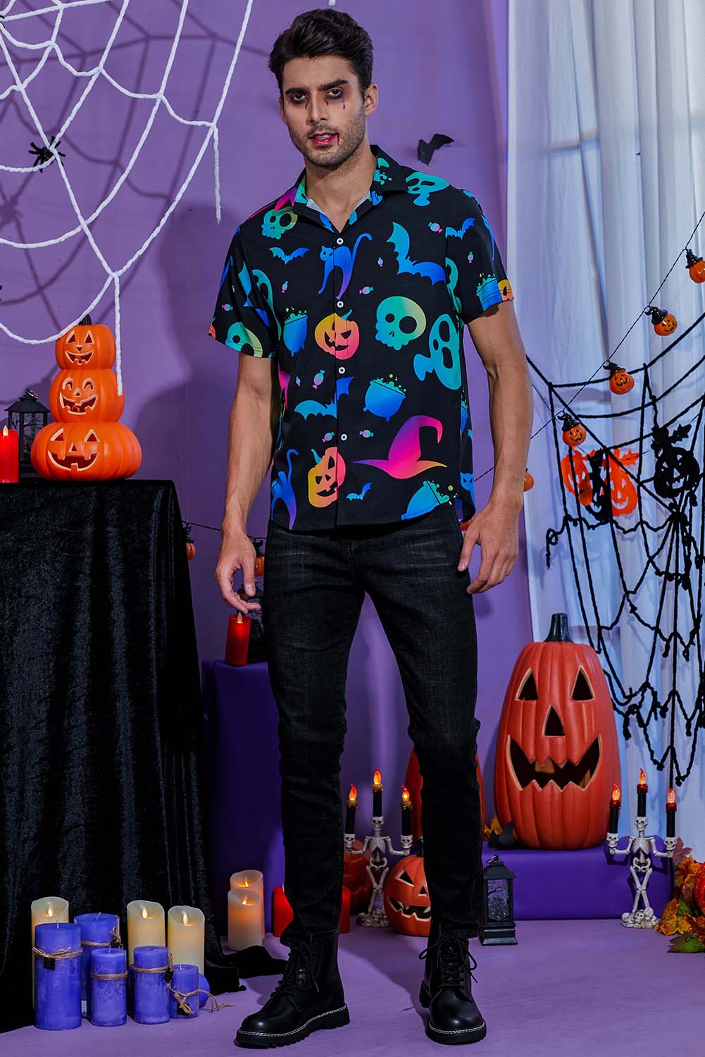 Halloween Graphic Print Button Up Men's Shirt Men's Tops JT's Designer Fashion