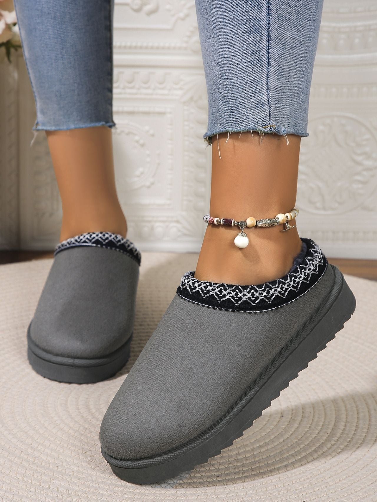 Round Toe Platform Slippers Dark Gray Slippers JT's Designer Fashion