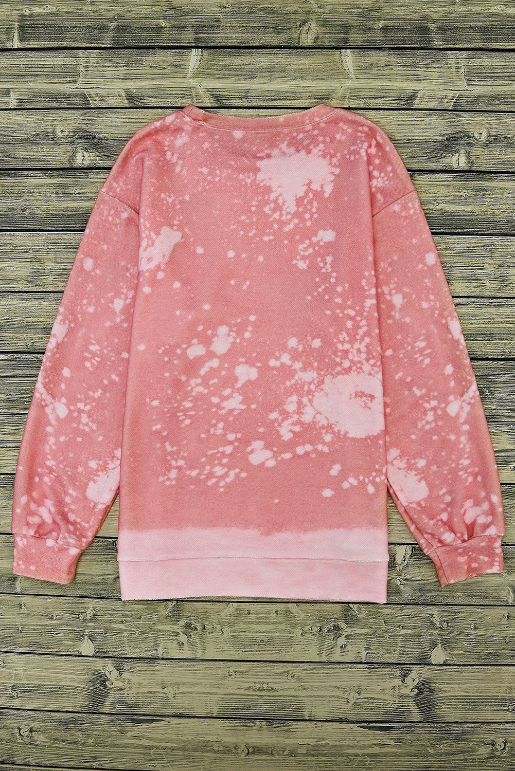 Pink Bleached Round Neck Pullover Sweatshirt Sweatshirts & Hoodies JT's Designer Fashion