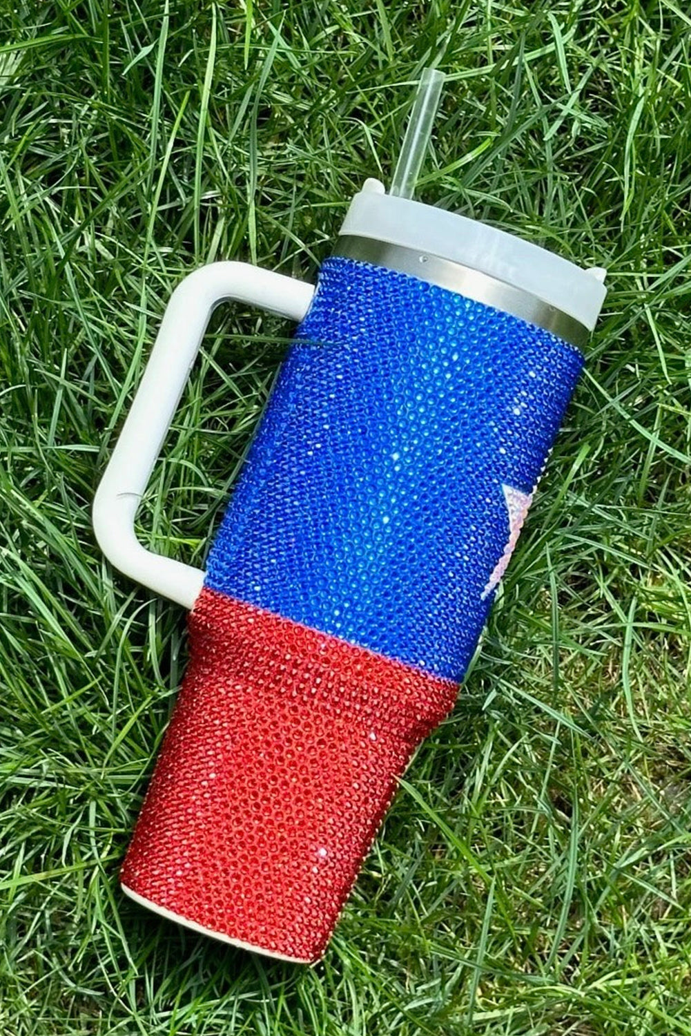 Dark Blue American Flag Star Full Rhinestone Handle Tumbler 40oz Tumblers JT's Designer Fashion