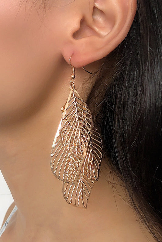 Gold Hollow Out Leaves Plated Alloy Hook Earrings Jewelry JT's Designer Fashion