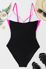Rose Red Crossover Colorblock Cutout One Piece Swimsuit Swimwear JT's Designer Fashion