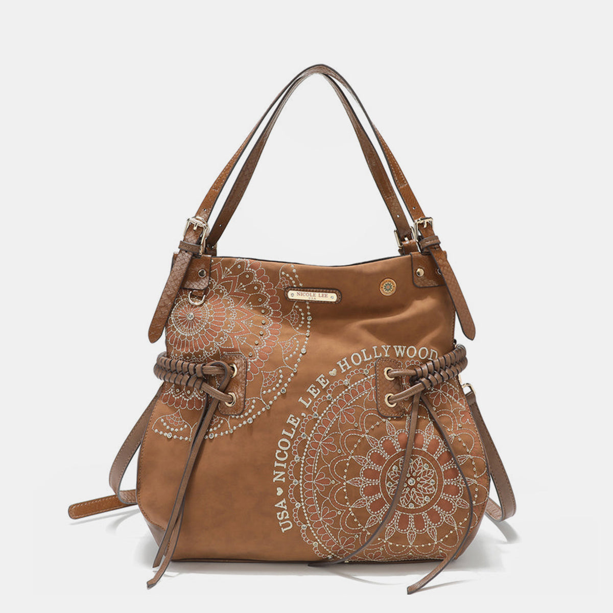 Nicole Lee USA Side Braided Tassel Inlaid Rhinestone Embroidery Hobo Bag Shoulder Bags JT's Designer Fashion