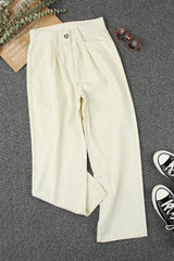 Beige Corduroy High Waist Straight Leg Pants Pants & Culotte JT's Designer Fashion