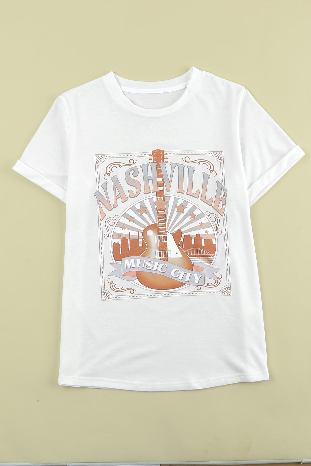 White MUSIC CITY NASHVILLE Graphic T Shirt Graphic Tees JT's Designer Fashion