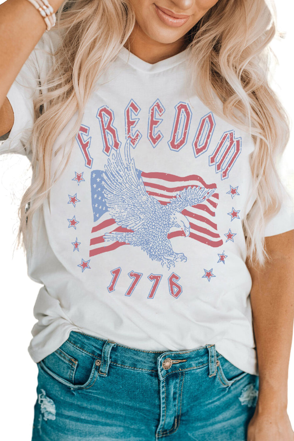 White FREEDOM Eagle Flag Print 1776 Graphic Tee Graphic Tees JT's Designer Fashion