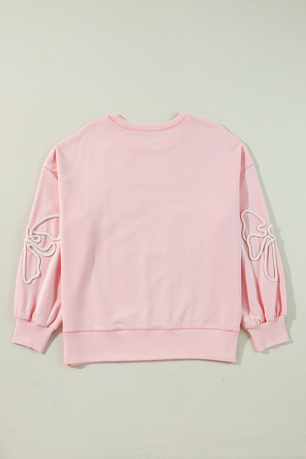 Light Pink Bow Thread Embroidery Ribbed Edge Sweatshirt Sweatshirts & Hoodies JT's Designer Fashion