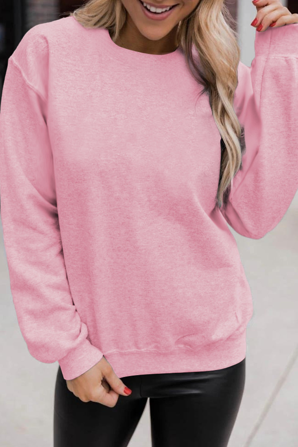 Pink Solid Color Crewneck Pullover Sweatshirt Pre Order Sweatshirts & Hoodies JT's Designer Fashion