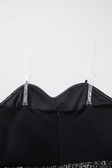Black Sequined Tube Top Waist Knot Wide Leg Jumpsuit Jumpsuits & Rompers JT's Designer Fashion