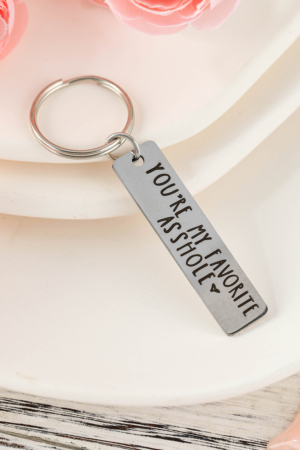 Silvery Slogan Lettering Titanium Steel Keychain Other Accessories JT's Designer Fashion