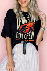 Black CRAWFISH BOIL CREW Graphic Casual T Shirt Graphic Tees JT's Designer Fashion