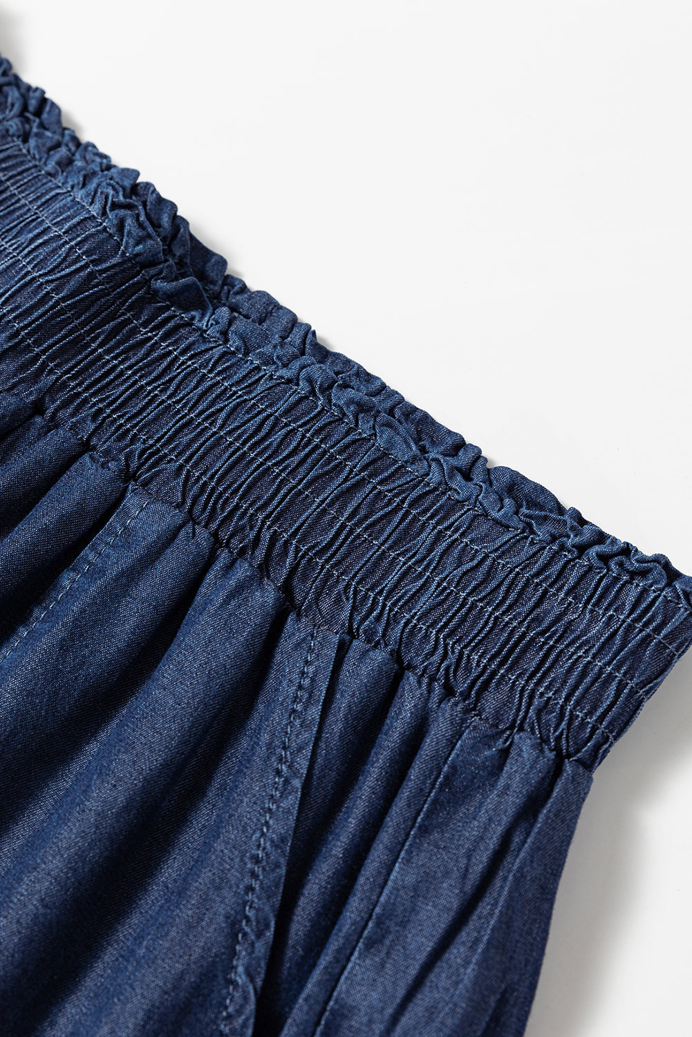 Sail Blue Side Pockets Frilled Smocked High Waist Wide Leg Jeans Jeans JT's Designer Fashion