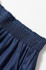 Sail Blue Side Pockets Frilled Smocked High Waist Wide Leg Jeans Jeans JT's Designer Fashion